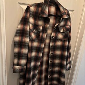 Plaid Longline Shirt Jacket
